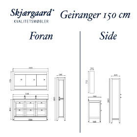 GEIRANGER 150 CM BADEROMSMBEL - Med marmorvask og speilskap