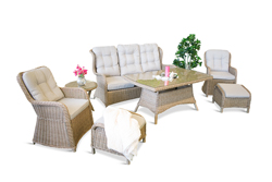 KARIBIA SUN - Spisegruppe med sofa, stoler med puff, spisebord og kaffebord
